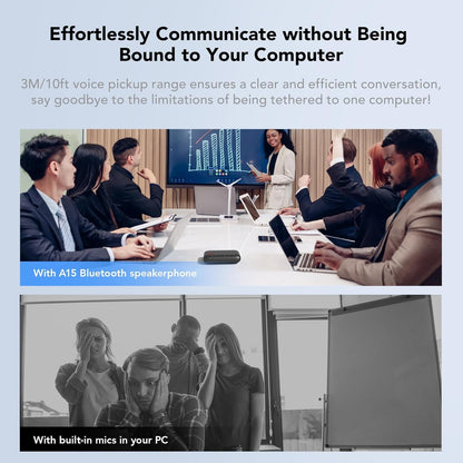 NUROUM A15 Conference Speaker and Microphone, Portable Bluetooth Wireless Speakerphone, 360° Noise Cancelling Voice Pickup, Daisy Chian for Calls/Computer/PC/Laptop via Bluetooth/Dongle/USB-A/C Grey