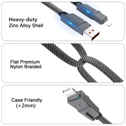 2Pack 6FT 4 in 1 USB C Cable for Lightning, 60W Fast Charging, Flat Braided, Dual Type C Cord, Multi Charger for iPhone 16 15 14 13 Pro Max/15 Plus/15 Pro/Samsung Galaxy S24 S23/iPad/MacBook