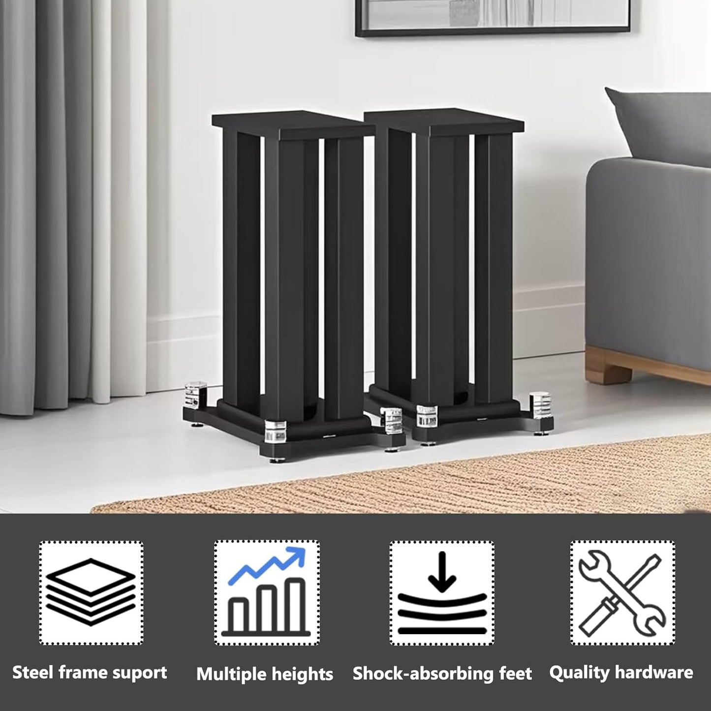 A Pair of Speaker Stands, Bookshelf Speaker Stand Steel Frame Support for Speakers up to 40 kg, Vibration-Absorbing MDF Design, Universal Speaker Stand Improves Sound Quality (70cm/27.5in)