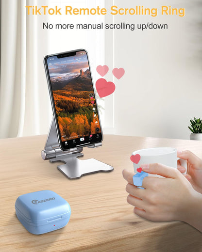 ADZERD Remote Control for TikTok, Page Turner for iPhone/iPad, Bluetooth Camera Video Recording Remote, Scrolling Ring for TIK Tok, Compatible with iOS/Android Phones & Tablets - Blue