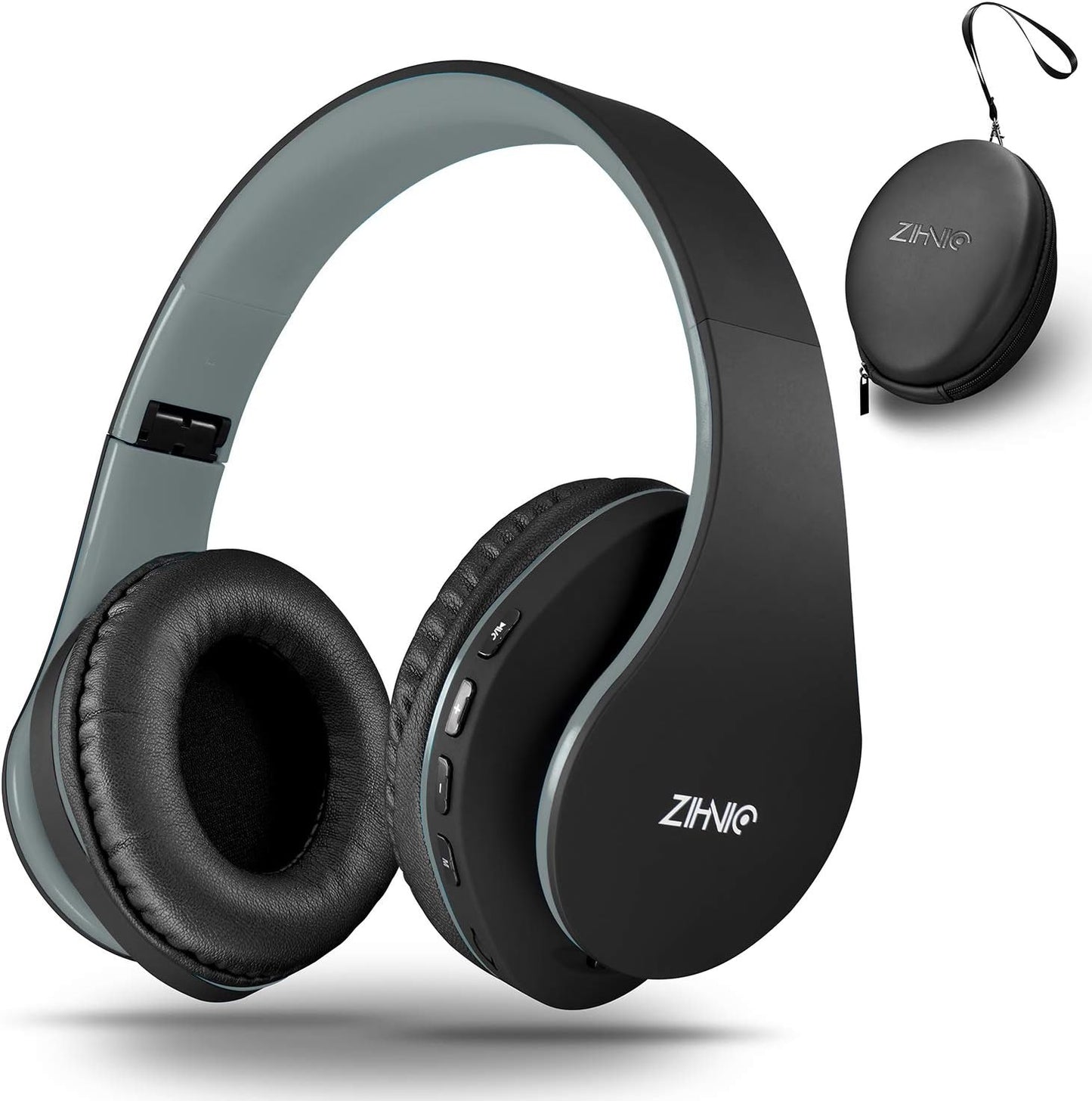 ZIHNIC Bluetooth Headphones Over-Ear, Foldable Wireless and Wired Stereo Headset Micro SD/TF, FM for Cell Phone,PC,Soft Earmuffs &Light Weight for Prolonged Wearing(Black/Gray)