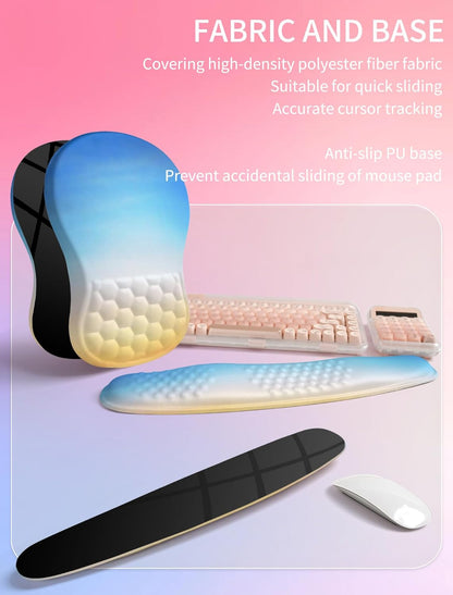 Hokafenle 2in1 Combination, Wave Keyboard Wrist Rest and Ergonomic Curvature Mouse Pad Wrist Support for Relieve Wrist Pain, Filled with Soft Cushion Memory Foam, Sunrise