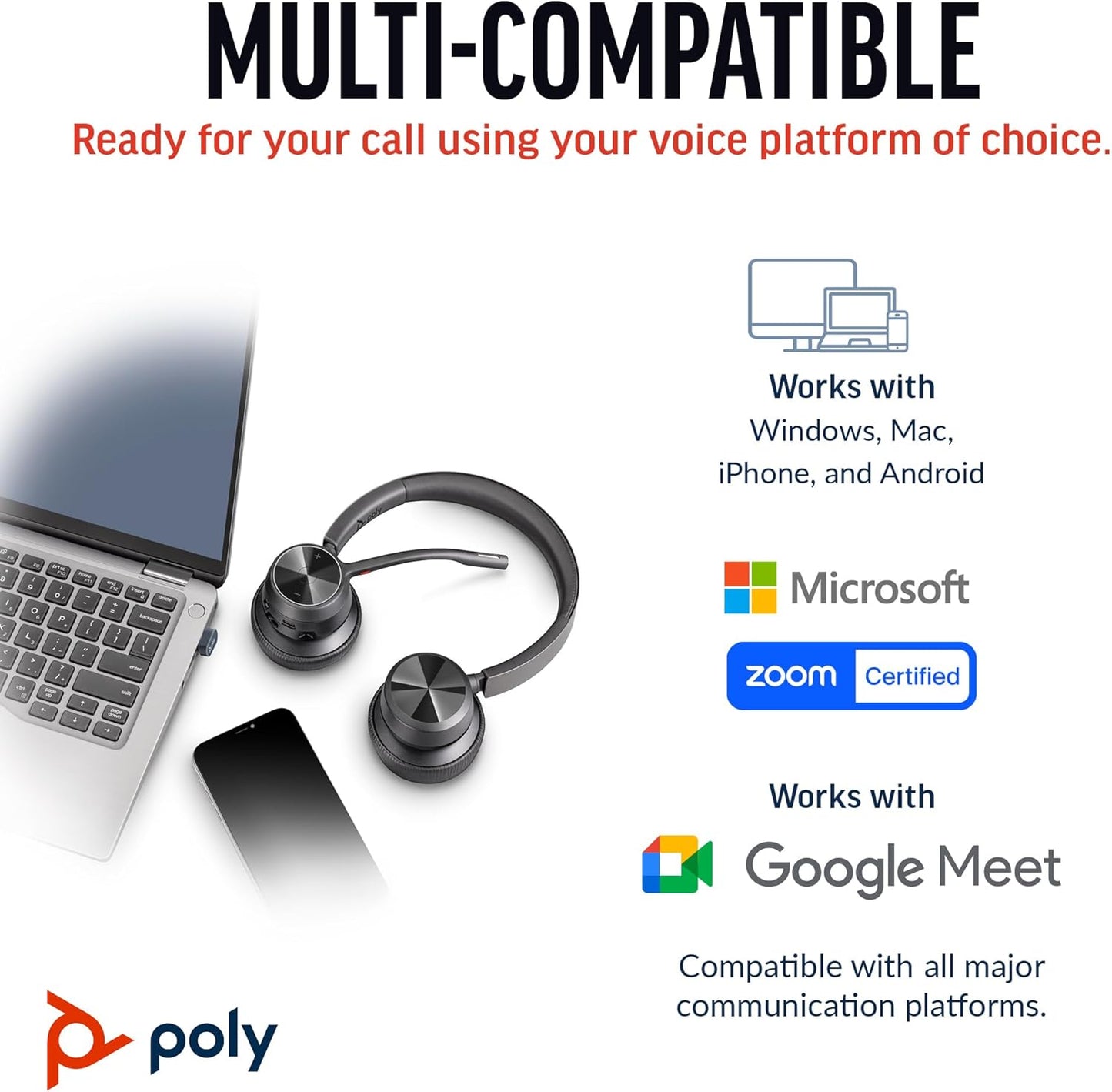 Poly Voyager 4320 UC Wireless Headset (Plantronics) - Stereo Headphones w/Noise-Canceling Boom Mic - Connect PC/Mac/Mobile via Bluetooth - Works w/Teams, Zoom, & More - Amazon Exclusive