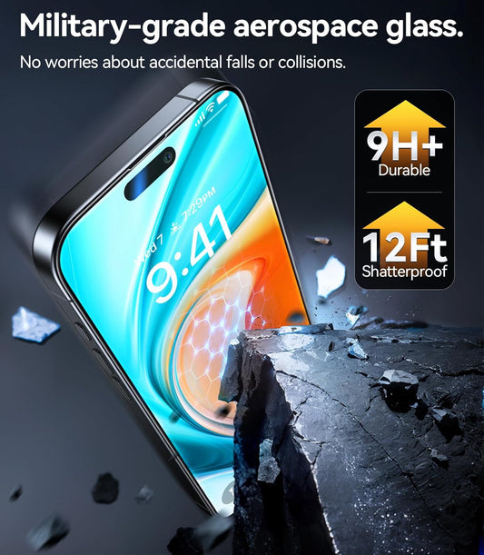 TORRAS Top-Notch Military-Grade Shatterproof for iPhone 15 Screen Protector [Most durable 9H+ Glass,Unbreakable from 12-foot Drop] for iPhone 14Pro&iPhone 15, Diamond Shield 2 Packs