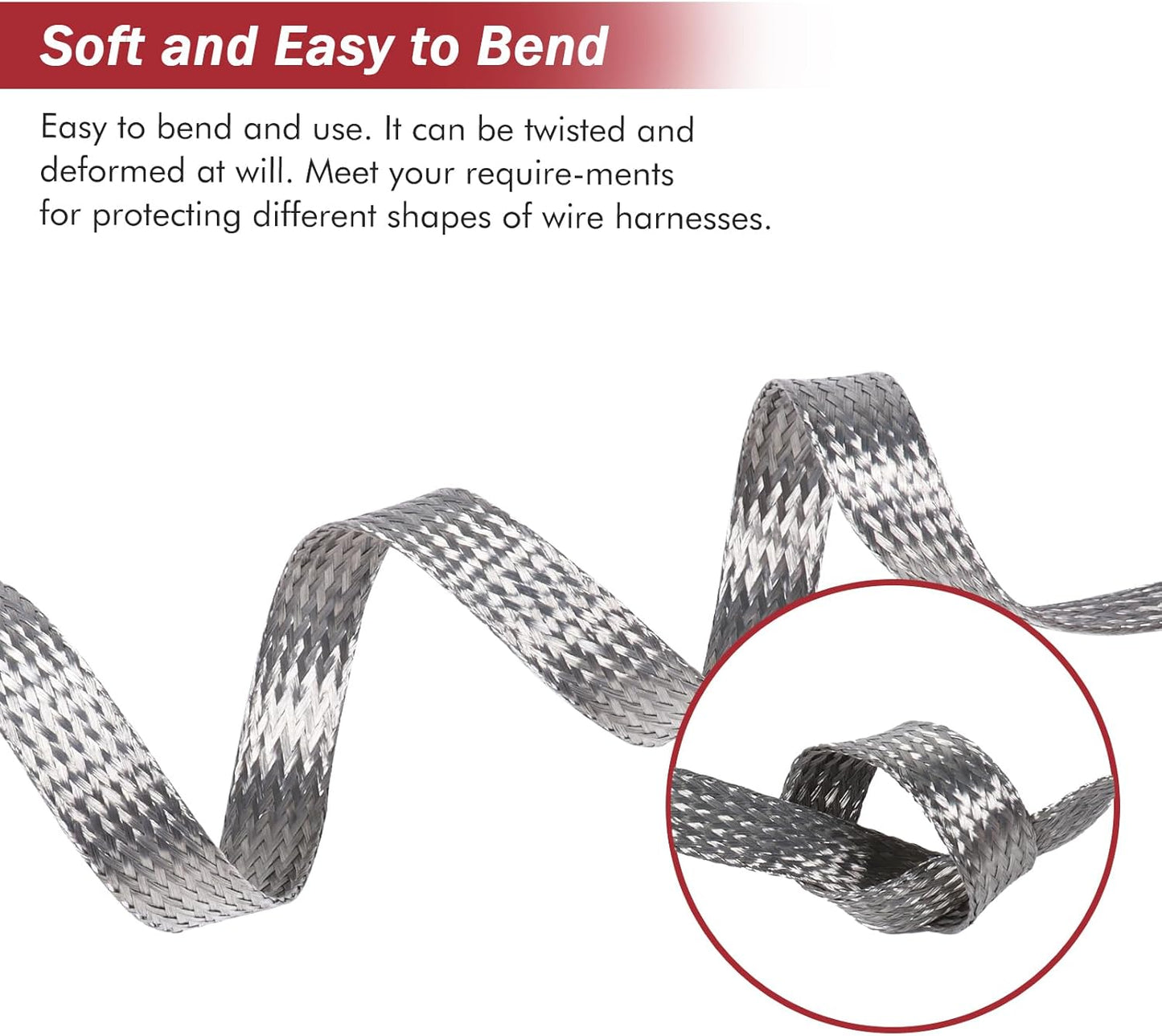 Tinned Copper Metal Braid Sleeving Wire Shielding Sleeve Braided Copper Ground Straps EMI/RFI Interference Expandable Flat Mesh Shielding Cable for Protect Wire (1/2inch-13ft)