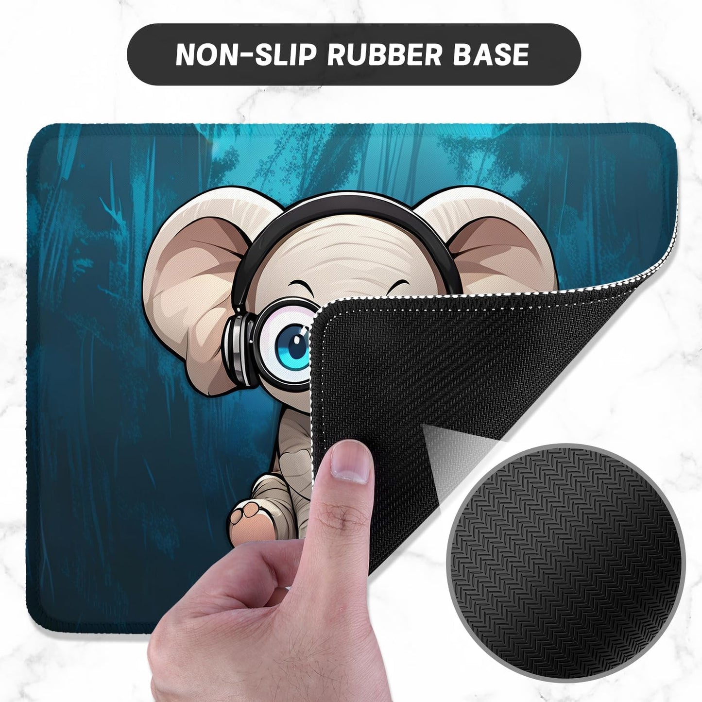 ITNRSIIET Mouse Pad with Stitched Edge Premium Textured Smooth Precise Operation Waterproof Washable Non-Slip Rubber Base Desktop Protection Mat, 10.2×8.3×0.12 inches, Pretty Elephant