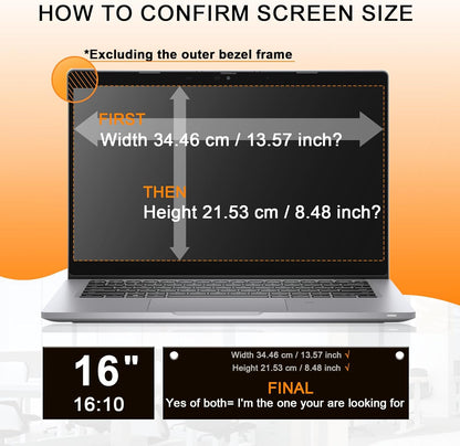 Mamol 16 Inch Laptop Privacy Screen - Compatible with Lenovo, Hp, Dell, Acer, Asus, Thinkpad, Envy, Xps - 16:10 Aspect, Anti Blue Light Glare, Removable Privacy Shield