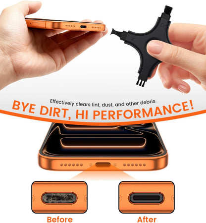 Port Cleaning Kit for iPhone, CODOGOY Charging Port Cleaner Tool with Soft Brushes for Lightning & USB-C, All Devices Cleaning Tool - Black