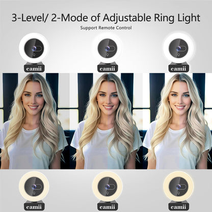 4K Webcam with Light, HD Webcam for PC with Remote Control, Built-in Privacy Cover, Adjustable Brightness, Noise Reduction Mics, for Zoom Skype Teams Laptop and Google Meet