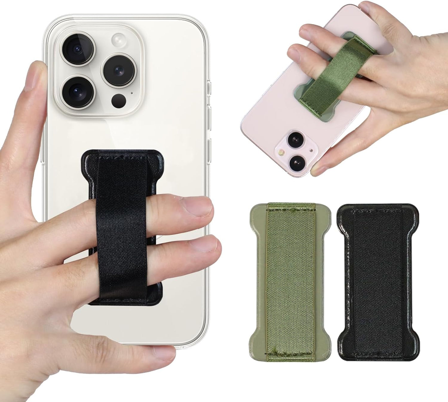 Universal Phone Grip for Smartphones - Phone Holder for Hand for Back of Phone - Wireless Charging Compatible - 2Pack(Black Green)