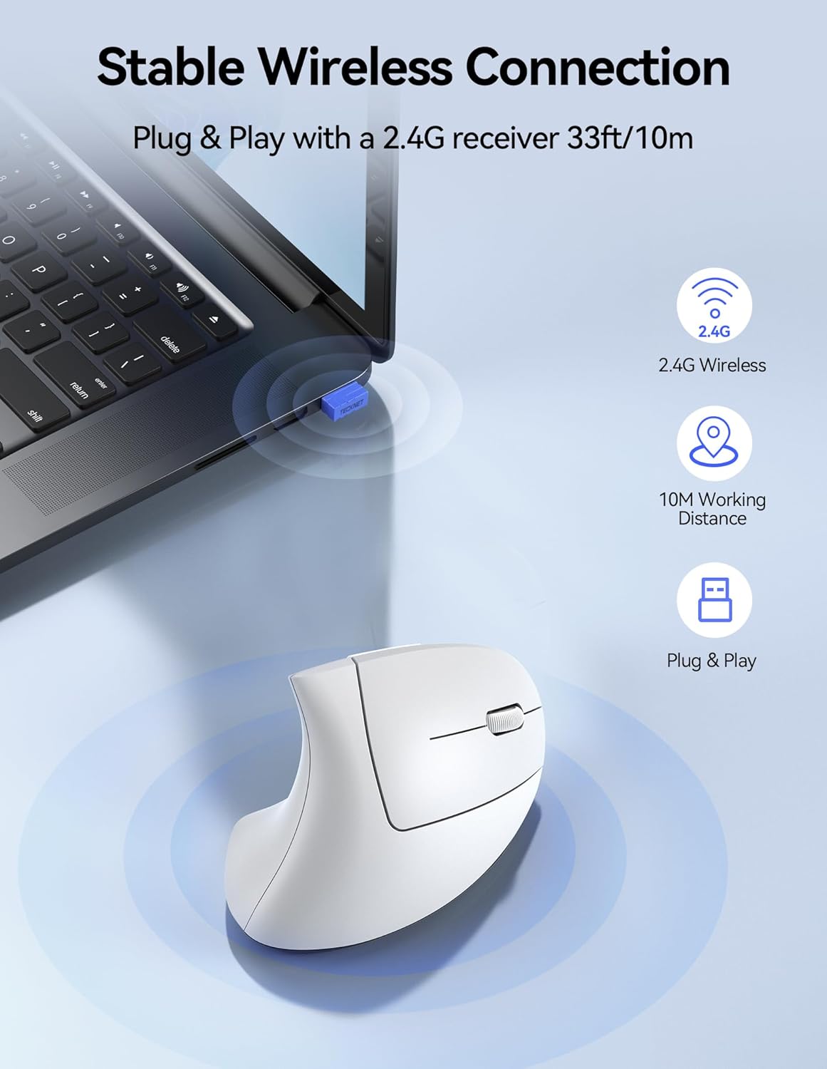 TECKNET Ergonomic Mouse Wireless, Rechargeable Mouse Wireless Silent for Carpal Tunnel Right Hand, 2.4GHz USB Vertical Mouse Wireless for Laptop, 5 Adjustable 4800 DPI, Computer, MacBook, Desktop