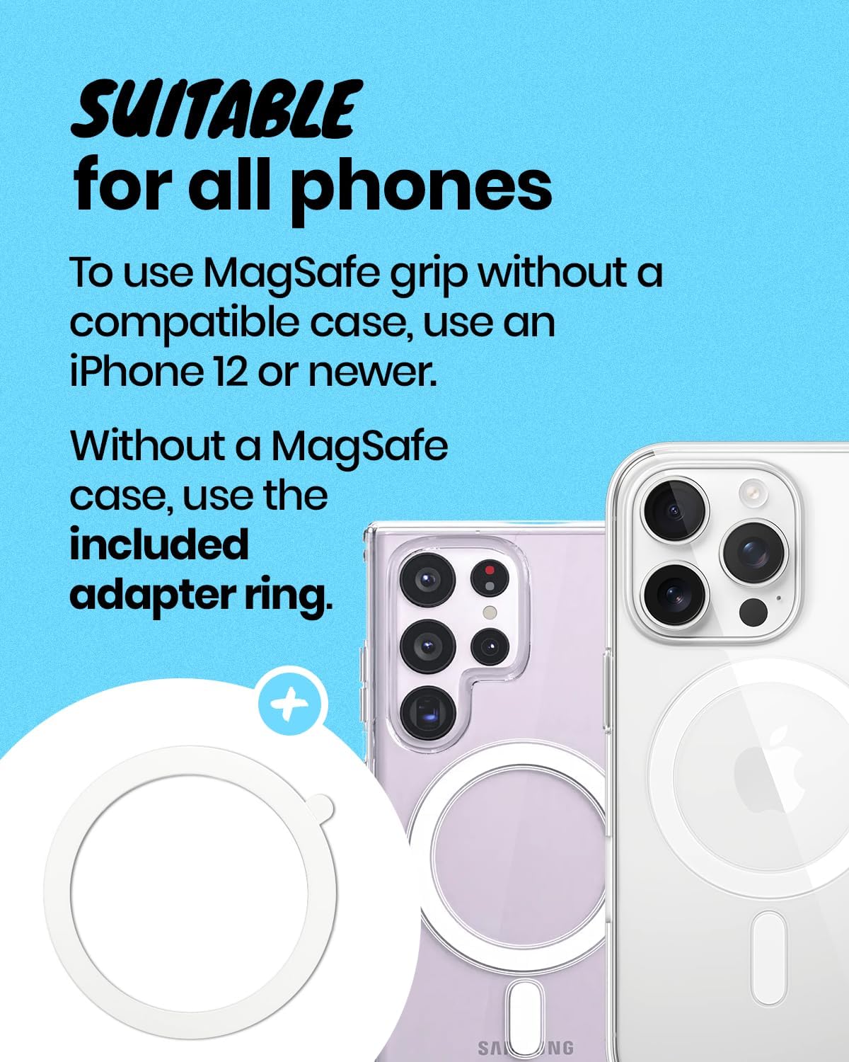 Solid Color Button Phone Grip – Minimalist Design, Durable and Lightweight, Grip and Stand for Smartphones (Purple, Magnetic Type)