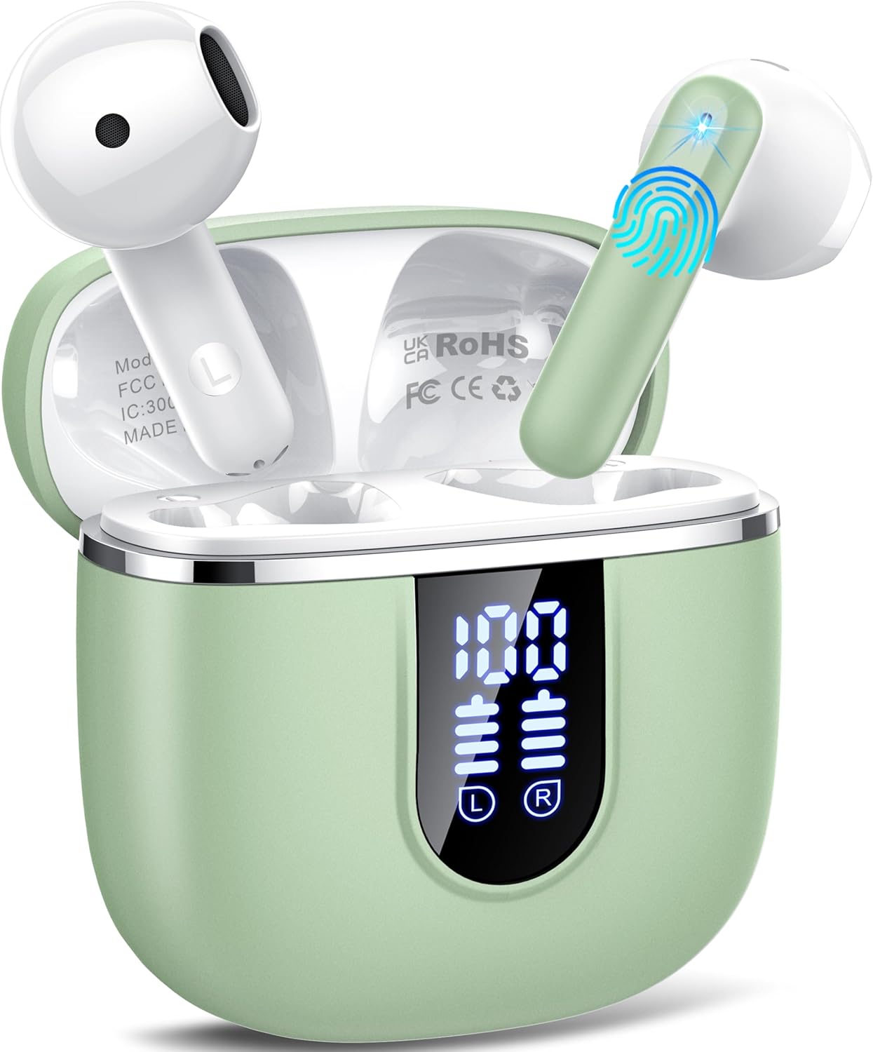 Wireless Earbuds, Bluetooth 5.4 Headphones with 3D Bass Stereo, 40H Ultralight in-Ear Buds, Bluetooth Earbuds with 4 ENC Noise Cancelling Mic, USB-C, IP7 Waterproof Earphones for Android iOS, Green