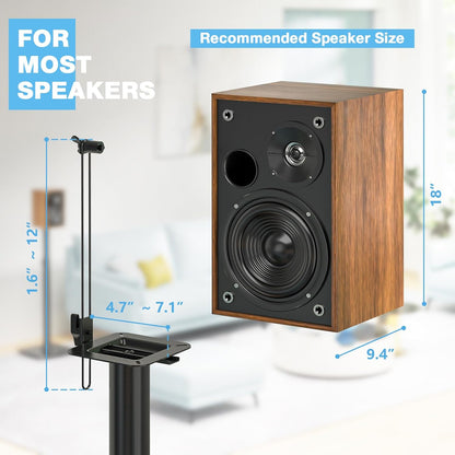Rfiver Bookshelf Speaker Stands Pair, Height Adjustable Rear Speaker Stands from 32" to 43" with 360° Swivel, 11 lbs Capacity, Set of 2 for Satellite & Small Bookshelf Speakers