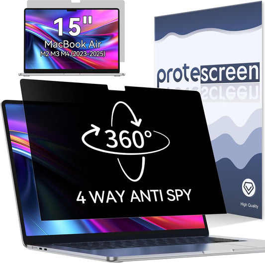 360° Privacy Screen for MacBook Air 15 Inch (2023-2025, M2 M3 M4) - A2941 A3114 A3241, 4 Way Privacy Anti Glare Blue Light Filter Shield Film Anti Spy Laptop Protector for Mac 15.3In Computer