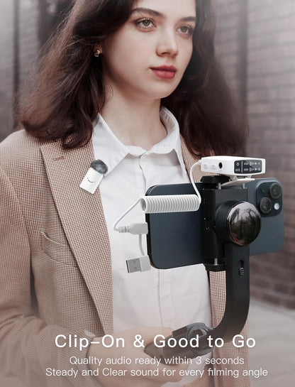 FIFINE Wireless Lavalier Microphone System, Lapel Dual Microphones Clip-on for Video Recording, Vlog, Interview, Podcast Mic Kit Compatible for iPhone, Camera, Smartphone, 30H Battery Life-M9 White