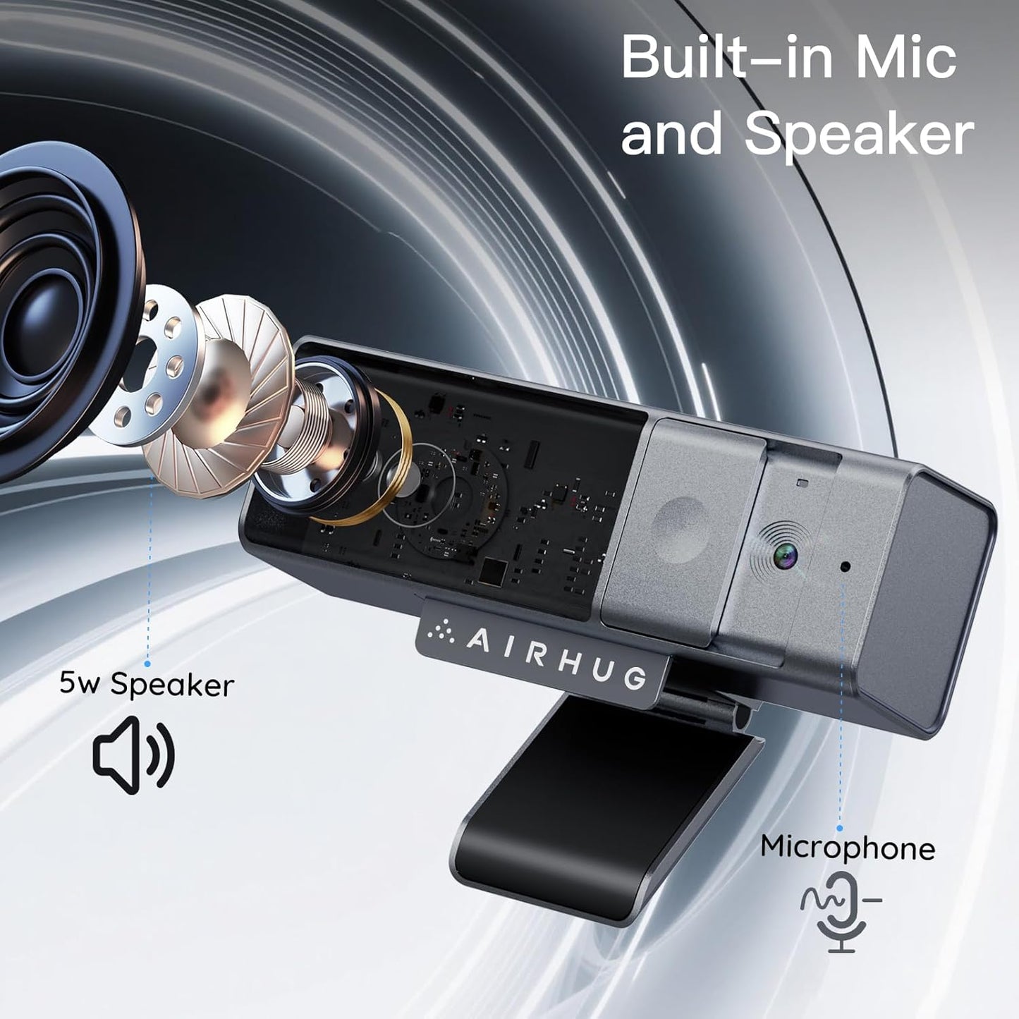 AIRHUG 3 in 1 1080P Webcam with Microphone & Speaker, USB Camera for Video Conferencing/Online Class/Gaming Live, Built-in Privacy Cover