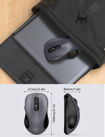 Trueque Wireless Mouse for Laptop, 2.4GHz Ergonomic Computer Mouse with Back & Forward Buttons, 3 Adjustable DPI Levels, 6 Buttons, Optical USB Cordless Mice for Windows Chromebook MacBook PC (Gray)