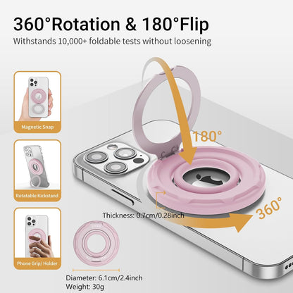 OPSO Magnetic Phone Ring Holder for MagSafe, 360 Degree Rotation Silicone Finger Ring Grip Stand Holder, Adjustable Kickstand, Compatible with iPhone 16 15 14 13 12/Pro/Max, Samsung and All Smartphone