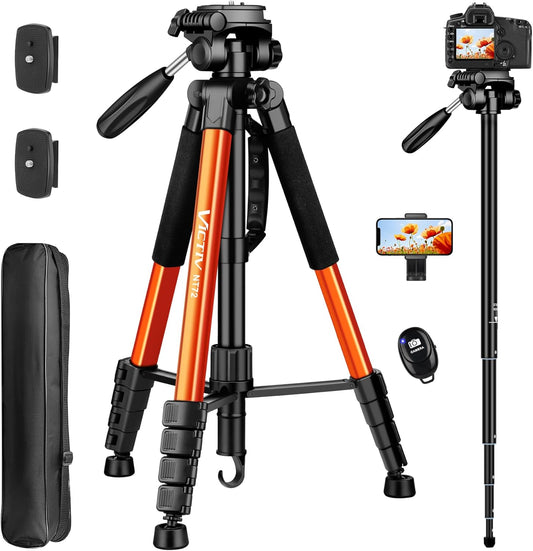 Tripod for Camera, 72" Tall Camera Tripod & Monopod with Remote, Professional Heavy Duty Compact Camera Stand for Phone, DSLR, Spotting Scope, Telescope, Binocular
