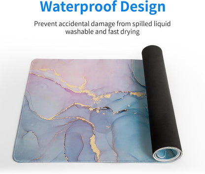 Teal Marble Extended Mouse Pad 31.5x11.8 Inch Turquoise Desk Marble Mousepad Extended Large Non-Slip Rubber Base Waterproof Big Keyboard Mat with Stitched Edges for Gaming and Office