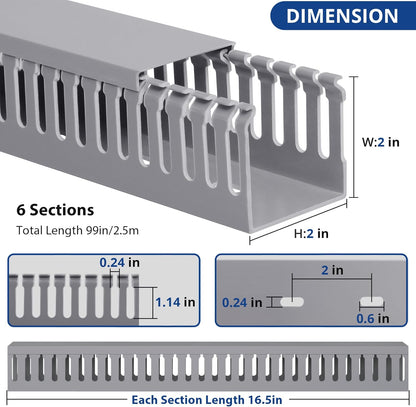 ZhiYo 99in(6X L16.5in) Professional Server Rack Cable Management Raceway, H2in x W2in Cable Raceway Kit, Electrically Safe PVC Open Slot Wire Raceway for Under Desk/Computer/Network Cords, Grey