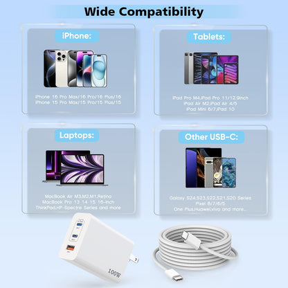 100W USB C Charger, 2Pack 140W USB C to C Woven Cable 6FT Braided Cord 100W Type C MacBook Pro Charger Block 6Foot Super Fast Phone Charging 3 Port PD & AC Charge for MacBook Pro/iPhone 16/15/iPad Pro