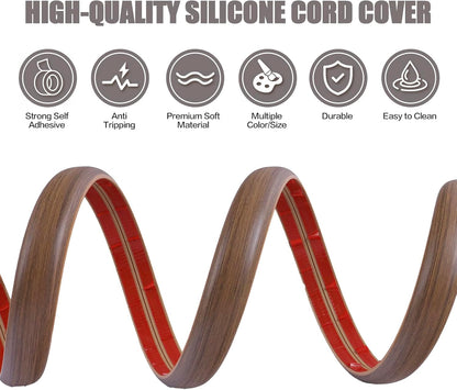 Floor Cord Cover Cable Cavity Self Adhesive Cord Hider Floor Floor Cable Management Power Cord Protector Floor Electric Cord Covers for Offices, Gym, Exhibitions (Misty Brown Wood, 2.36" x 3.3')