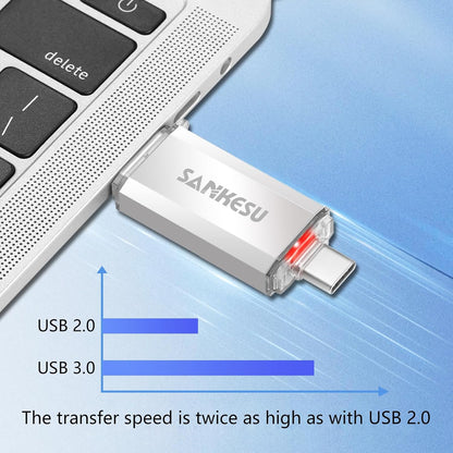 3.0 USB C Flash Drive, USB-A & Type-C OTG Thumb Stick, Dual Memory Sticks Compatible with PC/Laptop/Type C Cell Phone and Tablet (Silver/Blue, 128GB)