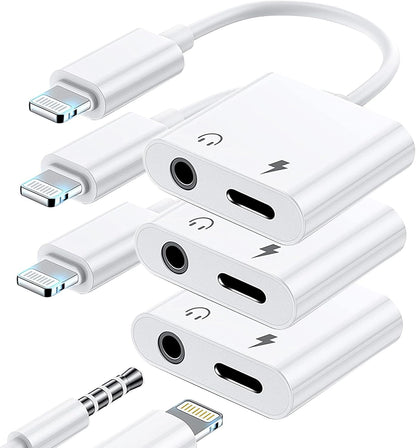 [Apple MFi Certified] 3 Pack Lightning to 3.5mm Headphone Jack Adapter, 2 in 1 Dongle Adapter Aux Audio + Charging Ports Splitter Compatible with iPhone 14/13/12/11/XS/XR/8/7 Support All iOS System