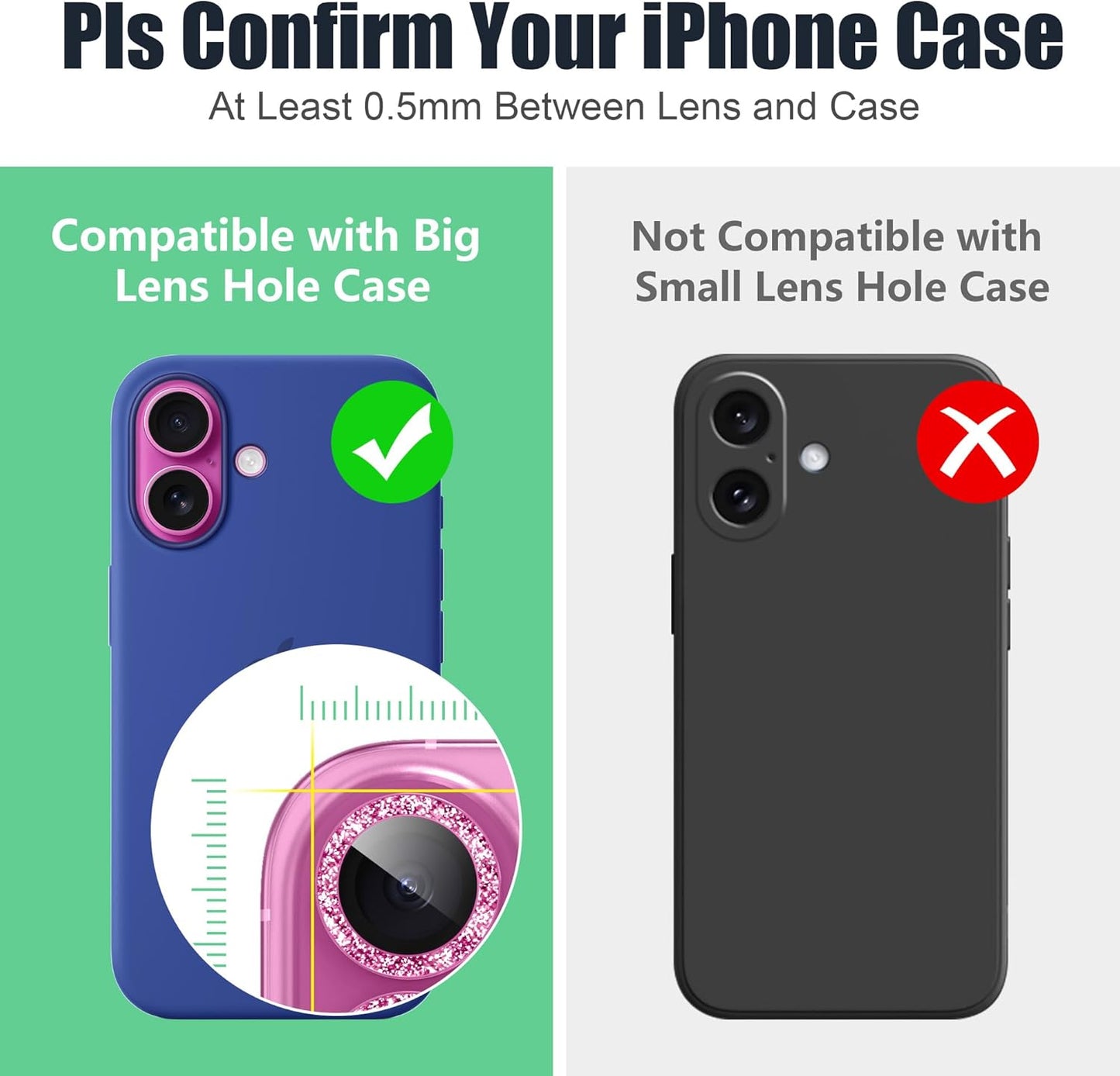 AGVEE 3+3 6 Pack for iPhone 16 6.1" / 16 Plus 6.7" Camera Lens Cover Protector, Bling Glitter & CD-Textured Metal Ring 9H Tempered HD Glass Camera Cover Protector Film, Glitter-Rose