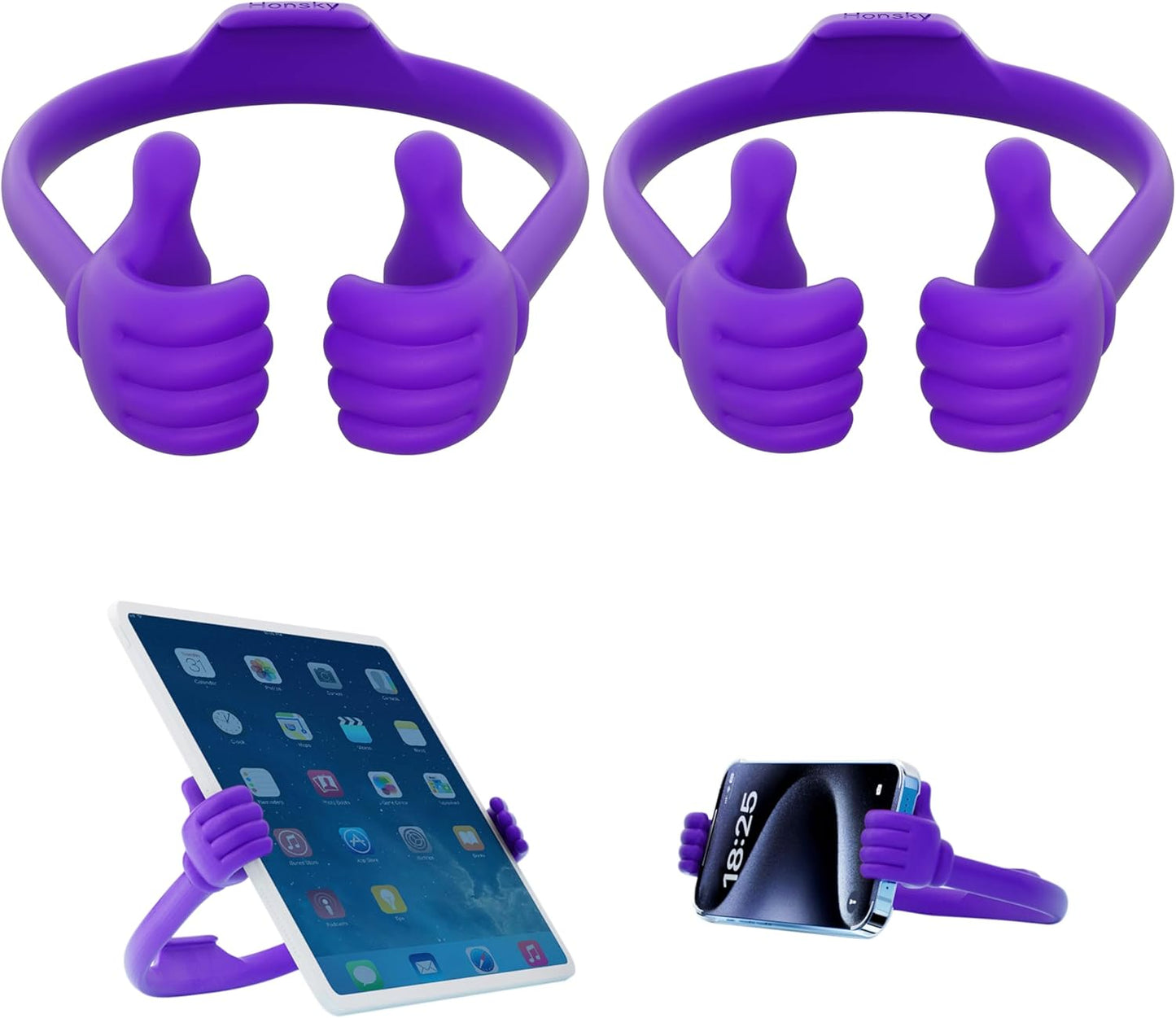 Honsky Thumbs Up 2 Pack Tablet Stands, Compatible with iPad, Samsung Galaxy, iPhone Pro Max, Universal Cute, Purple