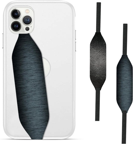 Phone Grip Strap - Pack of 2 Reversible Finger Holder for Phone Back, Customizable Anti-Slip Design, Wireless Charging Compatible Detachable Holder for iPhone - Metallic Black