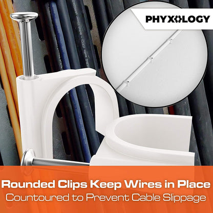 Pro-Grade, Cable Clips with Steel Nails 6mm, 8mm, 10mm, 12mm Size Wire Holders and Tacks 100 Each. Durable, UV Resistant Easy Install Plastic Clips Organize Coax, Ethernet, Cat5, Cat6 and Other Cords