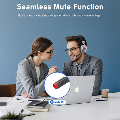 Wireless Headset, Bluetooth Headset with Microphone, AI Noise Cancelling Mic & USB Dongle, Wired/Wireless Headphones with Mute Button, Bluetooth V5.3 Headphone with Mic for Computer/Office/Home/Phone