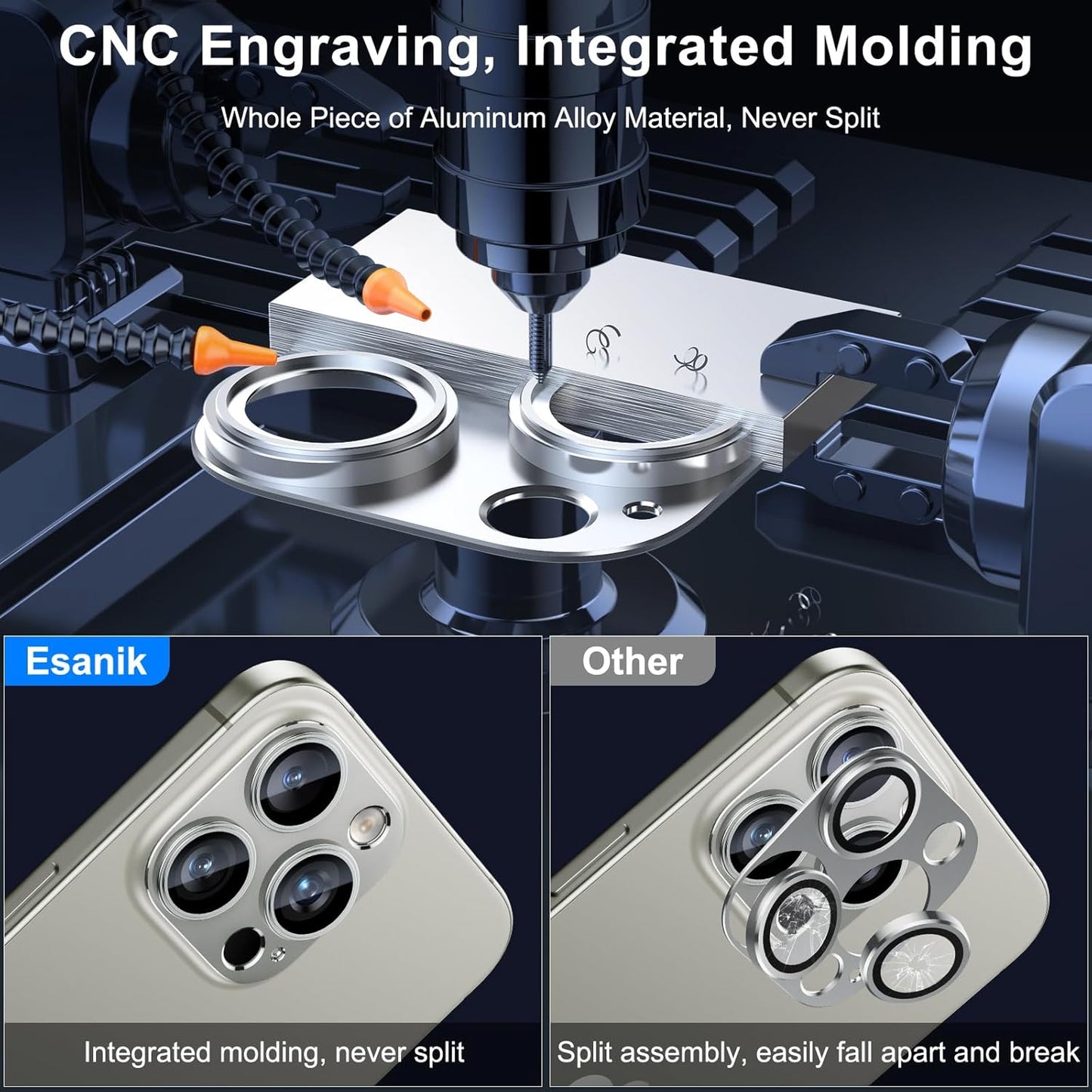 Esanik Upgrade 2 Pack for iPhone 16 Pro/iPhone 16 Pro Max Camera Lens Protector, Aluminum Alloy Metal matte Case Tempered Glass Camera Screen Cover, Scratch Resistant Case Friendly (Natural Titanium)