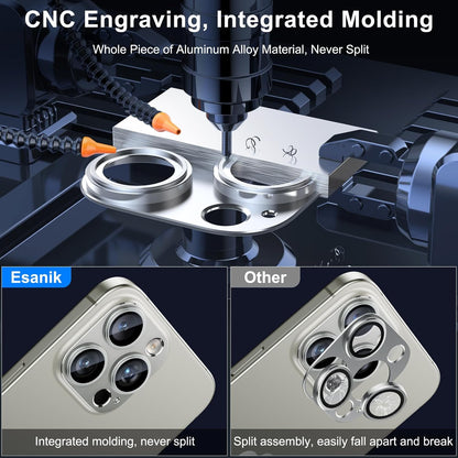 Esanik Upgrade 2 Pack for iPhone 16 Pro/iPhone 16 Pro Max Camera Lens Protector, Aluminum Alloy Metal matte Case Tempered Glass Camera Screen Cover, Scratch Resistant Case Friendly (Natural Titanium)