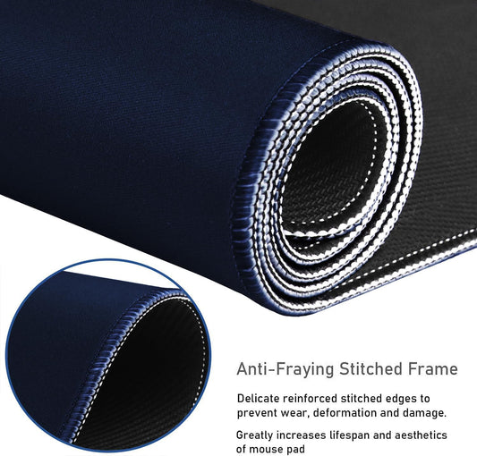 Large Extended Gaming Mouse Pad with Stitched Edges, Durable Non-Slip Natural Rubber Base, Waterproof Computer Keyboard Pad Mat for Esports Pros/Gamer/Desktop/Office/Home - Dark Blue