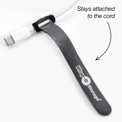 Self-Gripping Cable Ties by Wrap-It Storage, Black, 5 Inch Straps (50-pack) – Reusable Hook and Loop Cord Organizer Cable Ties for Cord Management and Desk or Office Organization