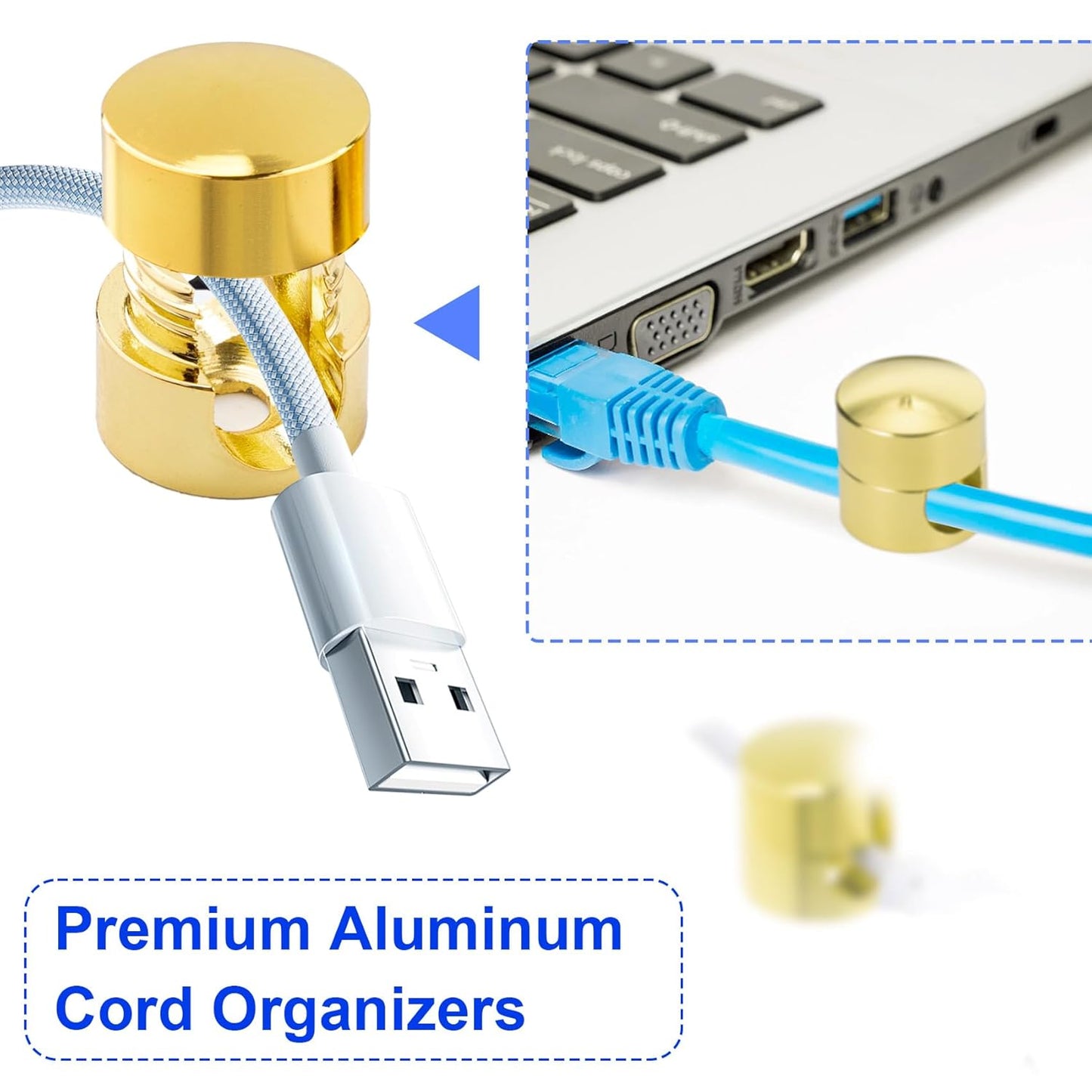 1 Sets Charger Holders for Cords, Gold Color Adjustable Cable Anchor Holders, Adhesive Metal Cord Clips, Cable Management Wire Organizers for Desk, Office, Nightstand