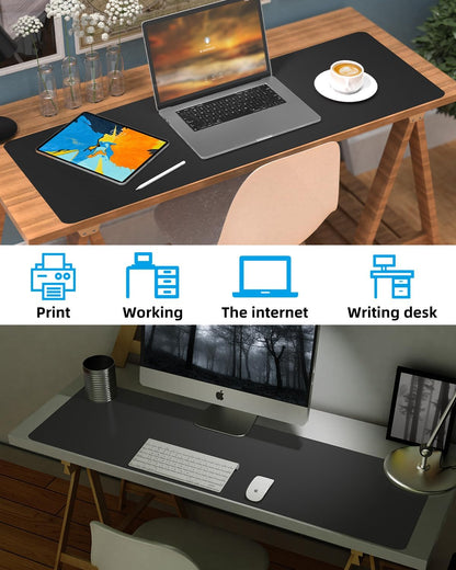 Desk mat Large, Leather Desk Pad Protector,Office Desk Mat,Mouse Pad, Non-Slip Desk Blotter, Laptop Desk Pad, Waterproof Desk Writing Pad for Office&Home (Black,48" x 24")