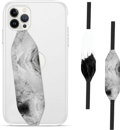 Phone Grip Strap - Reversible Finger Holder for Phone Back, Customizable Anti-Slip Design, Wireless Charging Compatible Detachable Holder for iPhone - White on Black