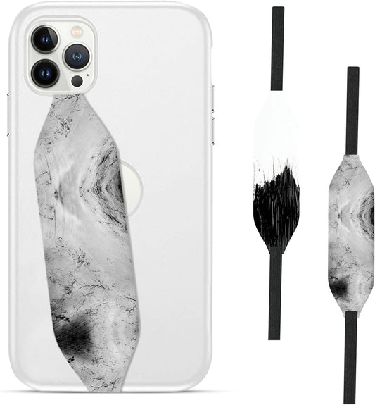 Phone Grip Strap - Reversible Finger Holder for Phone Back, Customizable Anti-Slip Design, Wireless Charging Compatible Detachable Holder for iPhone - White on Black