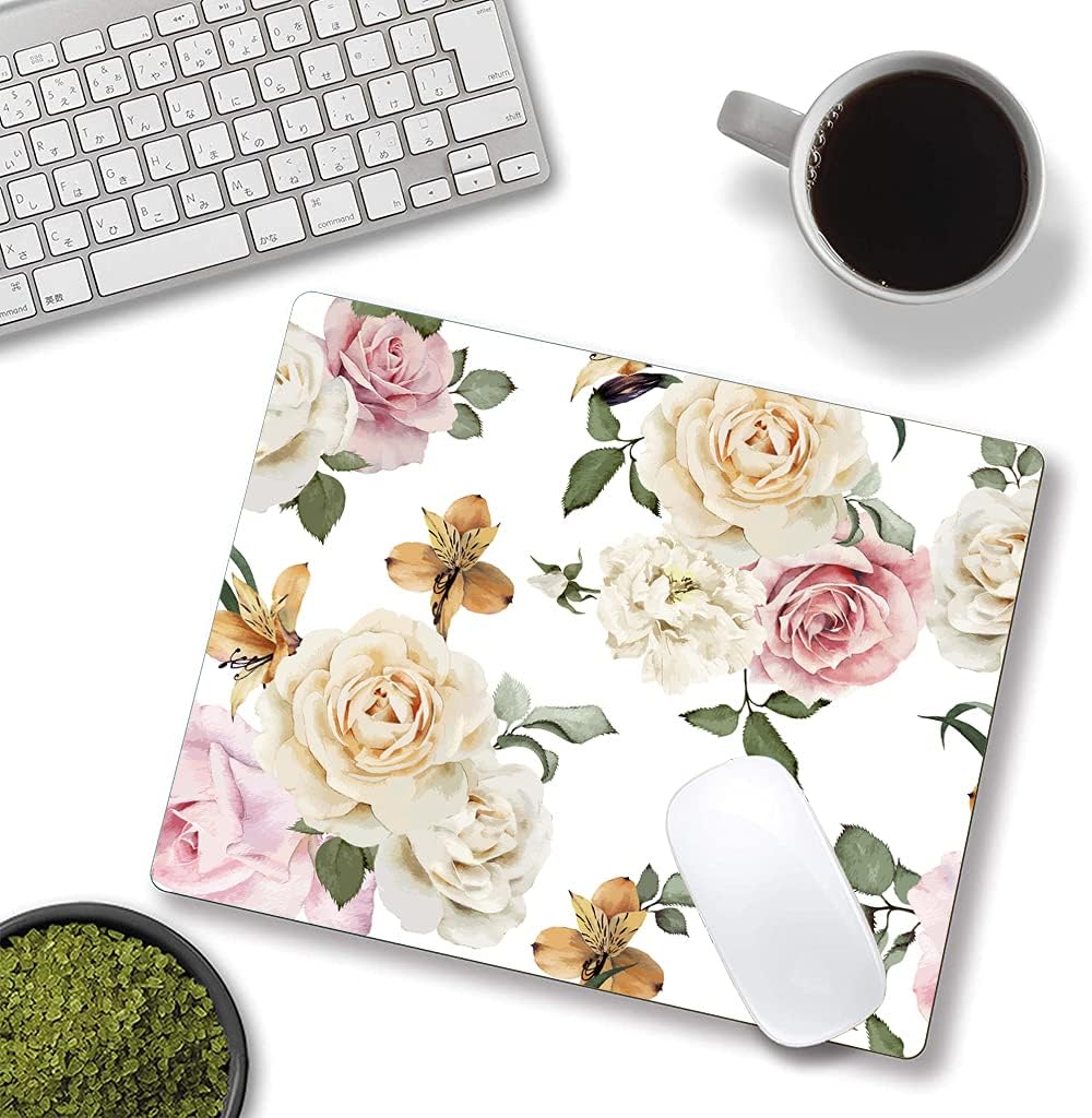Mouse Pad, Vintage Roses Flower Floral Mouse Pad Rectangle Custom Designs, Waterproof Anti-Slip Rubber Mousepad Office Accessories Desk Decor Wireless Mouse Pads for Computers Laptop