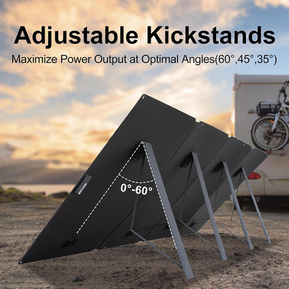 410W 42V ETFE Portable Solar Panel, IP68 Waterproof Foldable 24% High Efficiency, Ultra-Light Solar 4 Kickstands fo Power Station RV Camping