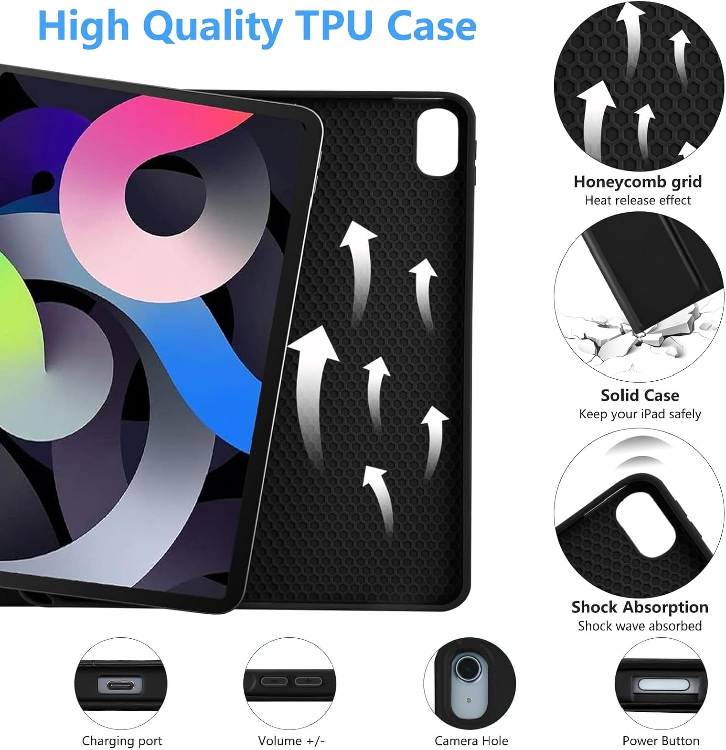 TaIYanG for iPad Air 11 inch M2 Case with Keyboard 10.9 inch for iPad Air 5 2022/iPad Air 4th Gen Keyboard Case with Pencil Holder, Wireless Keyboard for Air 11" M3/M2 (2025/2024)/iPad Air 5/4