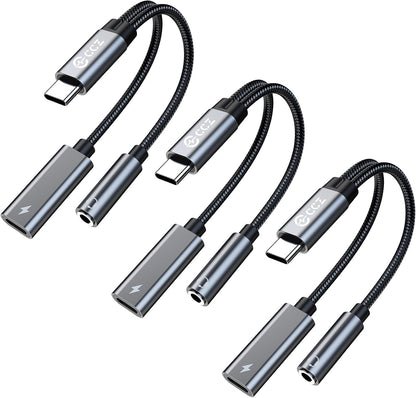 3PCS USB C Splitter for KZ ZS10 PRO, CCZ CA01 USB C to 3.5mm Audio Headphone and Charger Adapter, Type C Headphone Splitter 1 in 2 Out, Dongle Audio Cable DAC for Samsung Galaxy S25/S24 (USBC-3.5MM)