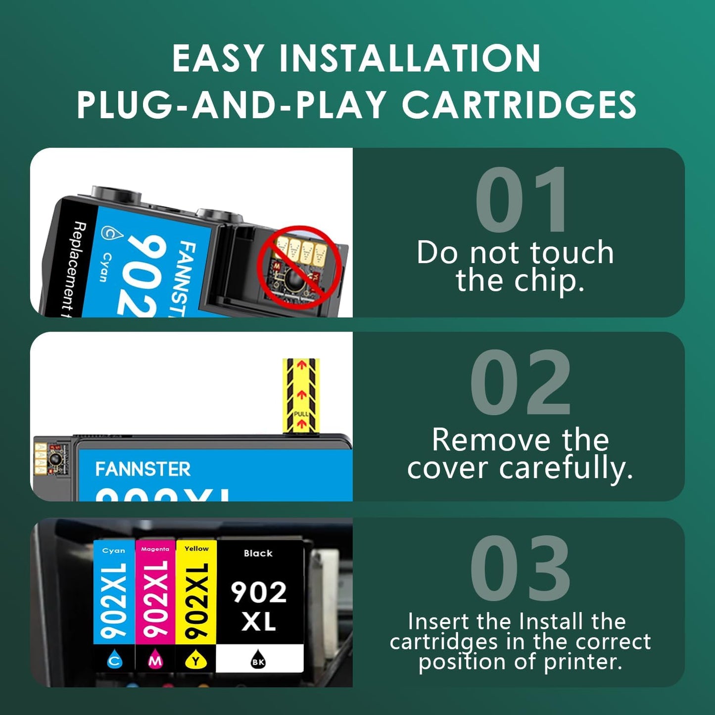 902XL 902 XL Ink Cartridge Compatible for HP 902 XL Ink Cartridges Compatible for HP OfficeJet Pro 6978 6958 6968 6962 OfficeJet 6970 6975 6960 6950 6954 6951 6956 6961 6963 6964 Printer(4PK)