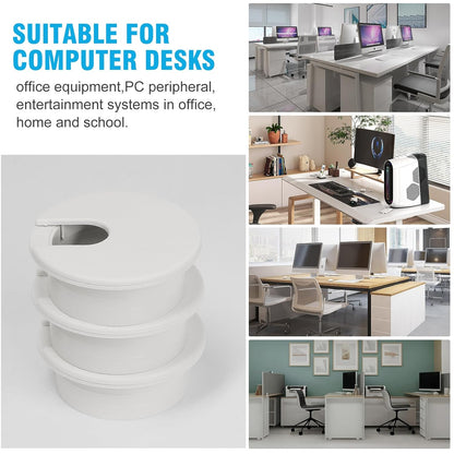 1-3/8" White Desk Grommet with Bi-Metal Hole Saw, JTemgle Plastic Cable Hole Cover Computer Table Cord Wire Organizer Caps, Desktop Cord Management for Home Office TV Stands Tabletops, 7 Pieces