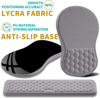 Hokafenle 2 In 1 Ergonomic Mouse Pad Wrist Support & Wrist Rest For Computer Keyboard Set, with Relieve Carpal Tunnel Pain Massage Bulge and Full Memory Gel Design (2In1 Set,Neutral Gray Light Purple)